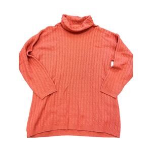 Wainscott Wool Angora Orange Cable Knit Long Sleeve Turtleneck Sweater S
